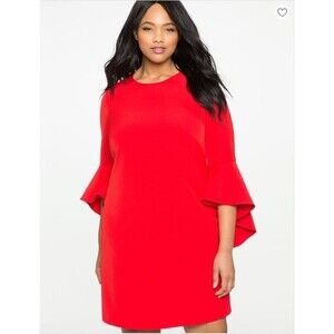 Eloquii Shift Dress Red Flounce Sleeve Womens Size 14